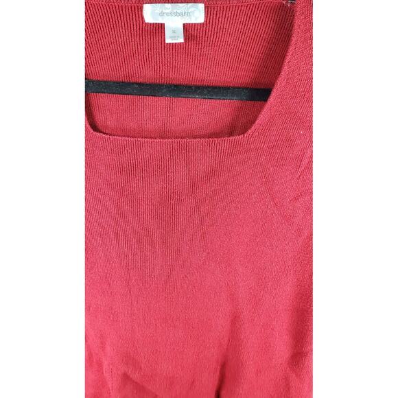 Dressbarn Red Knit Sweater Women’s Top Long Sleeve Square Neck Size XL - Picture 3 of 3